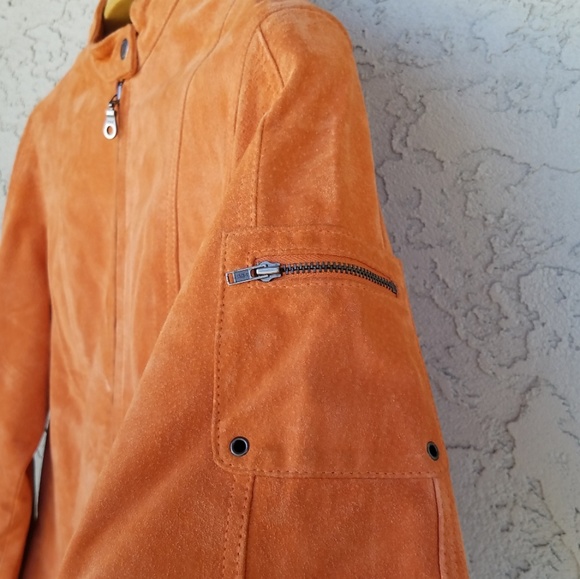 I.E Relaxed Pumpkin Suede Leather Bomber Jacket - Picture 5 of 6